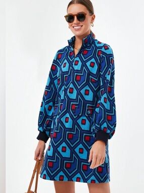 Tuckernuck Knit Tinsley Dress Blue Red Geometric Print XL